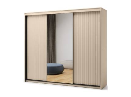 Dulap cu usi glisante TREND 250x222x63cm bej/ negru - oglinda, cu led 