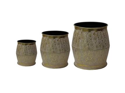 Set 3 ghivece rotunde aurii din metal 