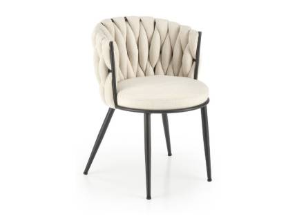 Scaun tapitat K516 elegant, material textil beige 40x48xH79cm, cadru si picioare negre