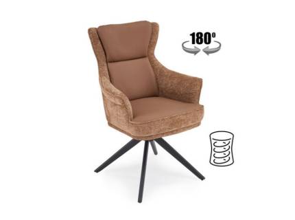 Scaun tapitat K611 rotativ, cu arcuri, material textil brown/ ecopiele brown 64x66xH96cm, picioare negre 