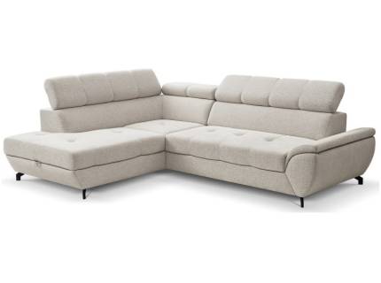 Coltar extensibil MARIO cu lada pentru depozitare, tetiere reglabile, personalizabil 263x210cm