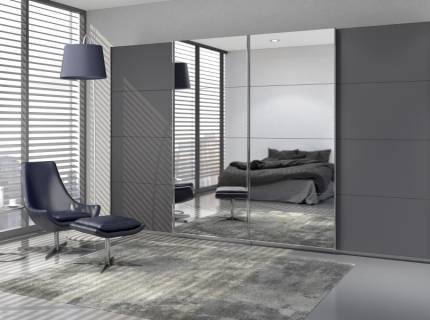 Dulap cu usi glisante SYNCRONO 316x211x62cm gri metalic/ oglinda configurabil