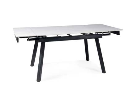 Masa extensibila JOHN din ceramica cu efect de marmura alba, metal negru 120-180x85xH76cm