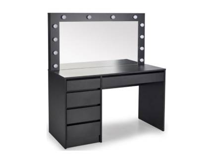 Masa de machiaj cu 5 sertare si oglinda cu led HOLLYWOOD XL BLACK 120x140x55cm negru