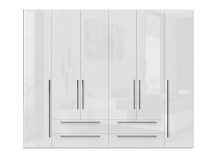 Dulap cu 6 usi si 4 sertare PIANO WHITE 272x224x56cm alb lucios, maner crom