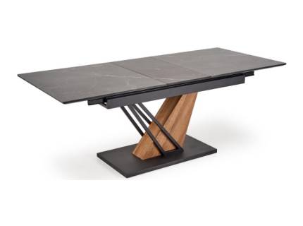 Masa extensibila VOLANT din MDF cu efect de marmura neagra, metal negru si stejar auriu 140-180x90xH76cm 