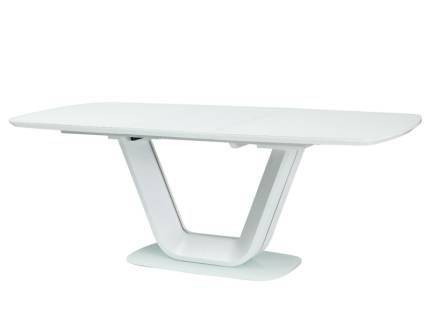 Masa extensibila ARMANI WHITE din MDF cu sticla securizata termorezistenta alba, metal alb 140-200x90xH76cm