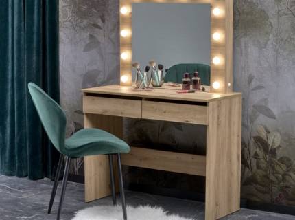 Masa de machiaj cu 2 sertare si oglinda cu led HOLLYWOOD ARTISAN 94x140x43cm stejar artisan