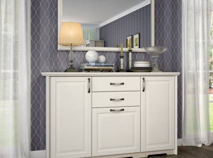 Comoda cu 3 usi si 2 sertare EVERGREEN 159x102x49cm ivory/ pin polar