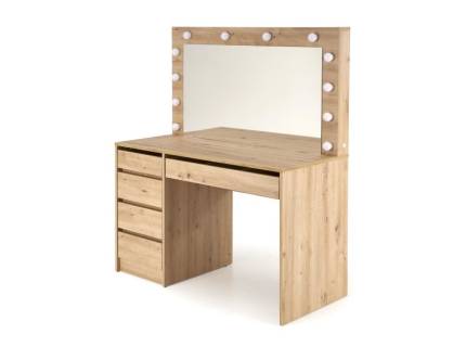 Masa de machiaj cu 5 sertare si oglinda cu led HOLLYWOOD XL ARTISAN 120x140x55cm stejar artisan