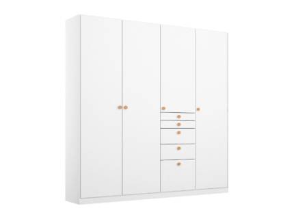 Dulap cu 4 usi cu balamale si 5 sertare FREYJA 181x210x54cm alb alpin, manere stejar