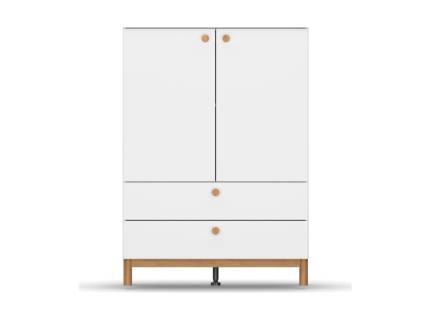 Comoda cu 2 usi si 2 sertare FREYJA 93x130x42cm alb alpin, manere si picioare stejar