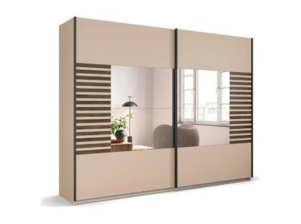 Dulap cu usi glisante BAREA 271x210x62cm champagne + stejar Atlantic dark - oglinda, maner gri metalic