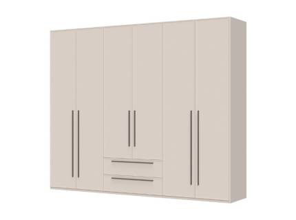 Dulap cu 6 usi cu usi balamale si 2 sertare OPERA 272x224x56cm casmir, manere maro