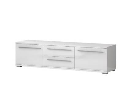 Comoda TV cu 2 usi si 2 sertare PIANO WHITE 180x46x45cm alb lucios, manere si picioare crom