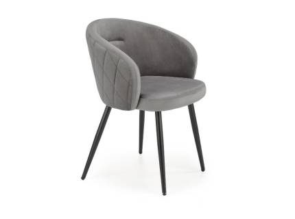 Scaun tapitat K430 design rotunjit, catifea grey 61x54xH77cm, picioare negre