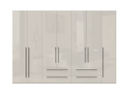 Dulap cu 7 usi si 4 sertare PIANO BEIGE 317x224x56cm bej lucios, maner crom