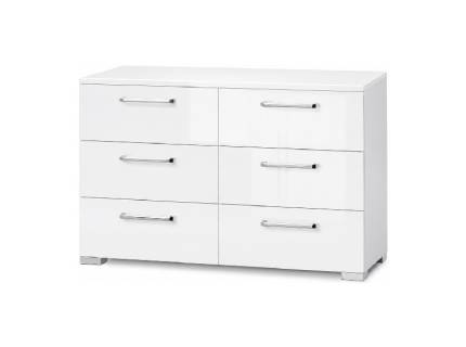 Comoda cu 6 sertare TIRA 110x81x42cm alb alpin/ alb lucios, manere crom
