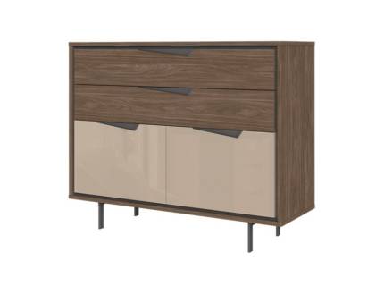 Pantofar cu 2 usi si 2 sertare LEFT 115x93x41cm Lincoln Walnut/ Mokka HG lucios