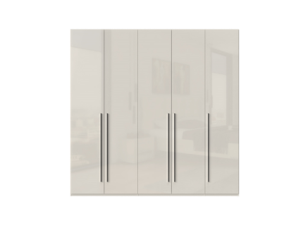 Dulap cu 5 usi cu balamale PIANO BEIGE 227x224x56cm bej lucios, maner crom