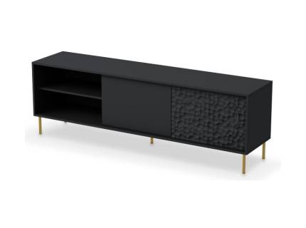 Comoda TV cu 2 usi si spatiu liber BULLET 180x58x41cm negru, picioare aurii
