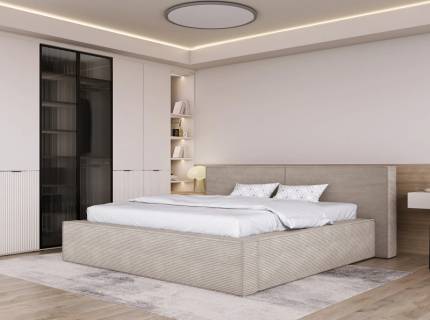 Pat tapitat cu somiera si spatiu pentru depozitare DOHA 140/ 160/ 180cm personalizabil