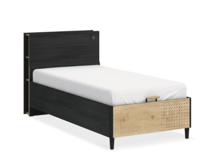 Pat cu lada si tablie cu rafturi (120x200cm) BLACK