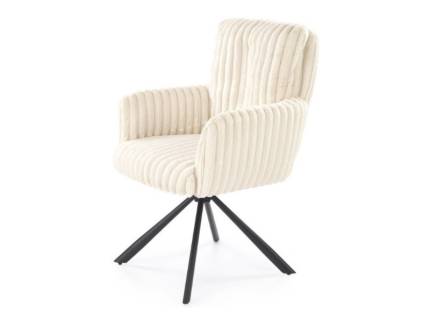 Scaun tapitat K572 rotativ, confortabil material plusat-raiat beige 62x68xH93cm, picioare negre
