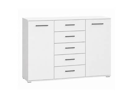 Comoda CORVO cu 2 usi si 5 sertare pentru depozitare, alb alpin/ gri metalic 120x40x84cm