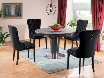 Set dining masa extensibila ORBIT CERAMIC BLACK 120-160xH76cm si scaune 4 AUGUST VELVET tapitate catifea neagra
