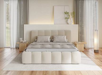 Pat tapitat cu somiera si spatiu pentru depozitare LUNDA 140/ 160/ 180cm personalizabil  