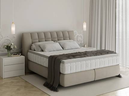 Pat tapitat DIUNA cu somiera si saltea BARLETTA inclusa 140/ 160/ 180cm, personalizabil 