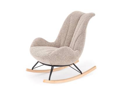 Fotoliu LUIS cu functie de balansare, material textil plusat dark beige, picioare nuanta lemnului + negru 80x100xH100cm 