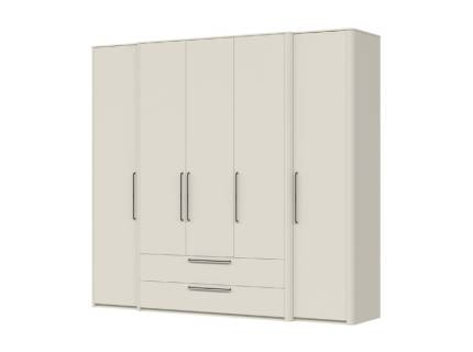 Dulap cu 5 usi cu balamale si 2 sertare AIR 232x225x56cm Pepper White, manere antracit