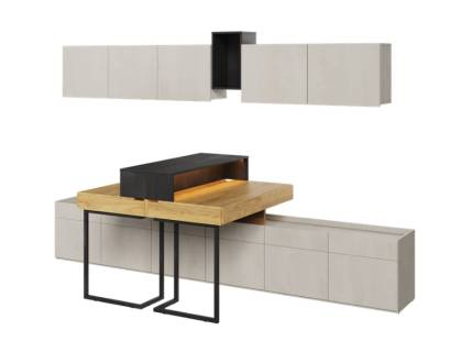 Set 2 birouri mici cu corpuri suspendate TEEN FLEX 04B 300x110x193cm cu 2 comode, sistem de iluminare LED