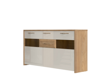 Comoda cu 3 usi cu sticla si 2 sertare GALA 172x85x41cm bej lucios/ nuc Pacific