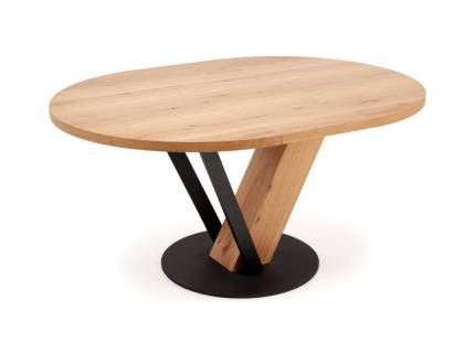 Masa extensibila FANIS din MDF si furnir natural stejar, metal negru 120-160xH78cm