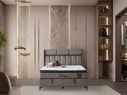 Pat tapitat cu saltea si spatiu pentru depozitare BRAGA (180x200cm) cappuccino  