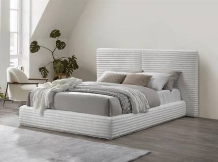 Pat tapitat cu somiera MADERA (160x200cm) material plusat-raiat cream 