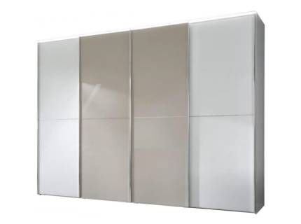 Dulap cu 4 usi glisante 400x240x68cm alb mat/ alb mat - sticla mocca, maner crom model 42 SINFONIE PLUS  