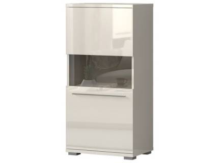 Vitrina medie cu sticla PIANO BEIGE 60x123x40cm bej lucios - sticla, maner si picioare crom