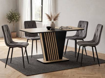 Set dining masa extensibila NEVIO 125-170x75xH76cm si TOM VELVET 4 scaune tapitate grey