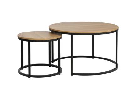 Set 2 masute DION WOOD/ BLACK din PAL stejar, metal negru 80xH48cm / 48xH42cm