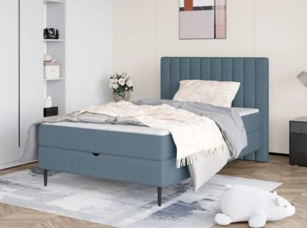 Pat tapitat cu saltea si spatiu pentru depozitare NEPO 100 / 120cm personalizabil, picioare negre