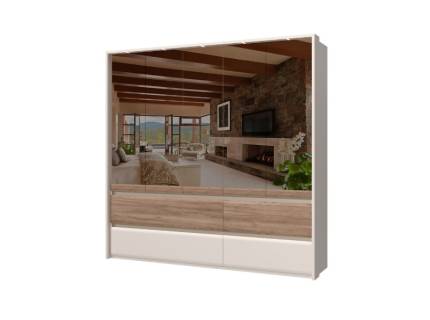 Dulap cu 5 usi si 4 sertare INVICTUS 232x226x60cm casmir/ stejar tabac - oglinda