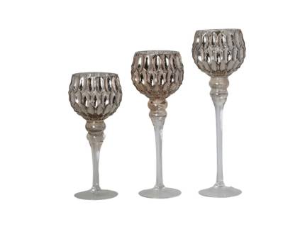 Set 3 potire nuanta sampanie din sticla   