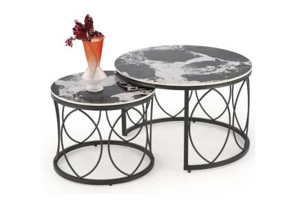 Set 2 masute ALEXANDRA din ceramica cu efect de marmura neagra, metal negru 70xH46cm / 50xH41cm