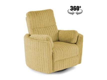 Fotoliu PEGAS rotativ cu recliner electric, incarcare USB integrata, functie de balansoar, material plusat curry, confortabil 110x110-170xH81-108cm 