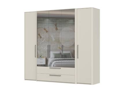 Dulap cu 5 usi cu balamale si 2 sertare AIR 232x225x56cm Pepper White/ oglinda, manere antracit
