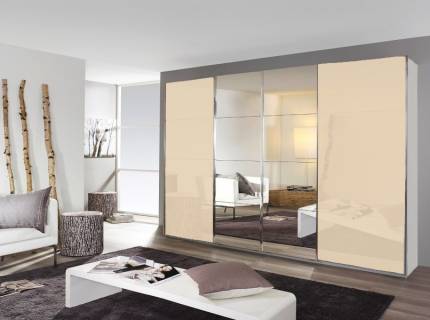 Dulap cu usi glisante SYNCRONO 271x211x62cm alb alpin/ sticla champagne - oglinda configurabil